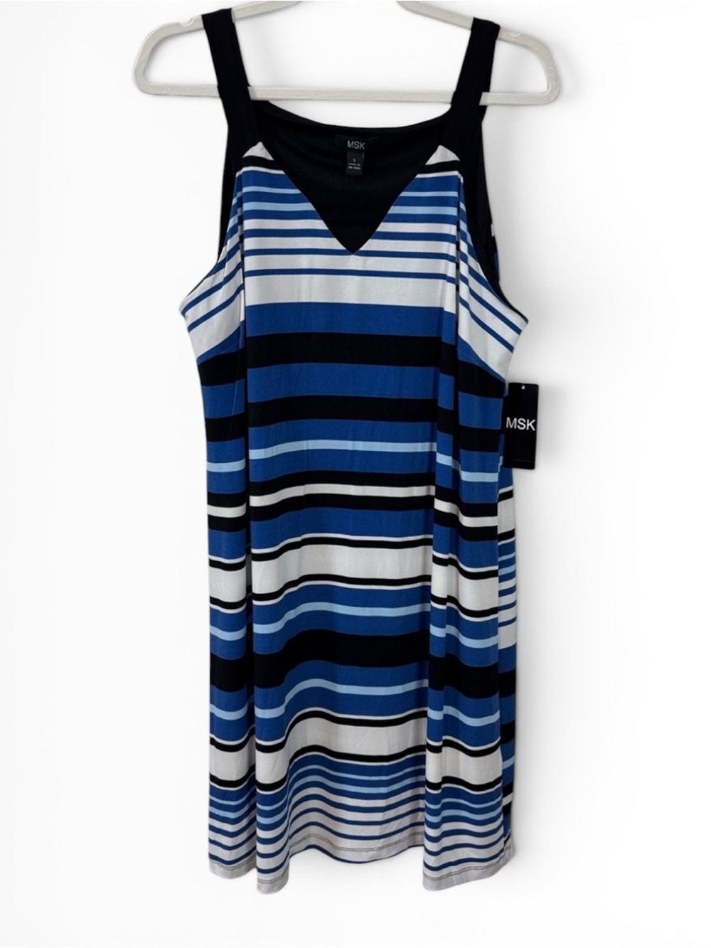 Blue/White/Black Striped Shift Dress - Picture 1 of 16